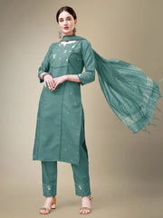 Women Kurta Pant Dupatta Set-TEAL1115