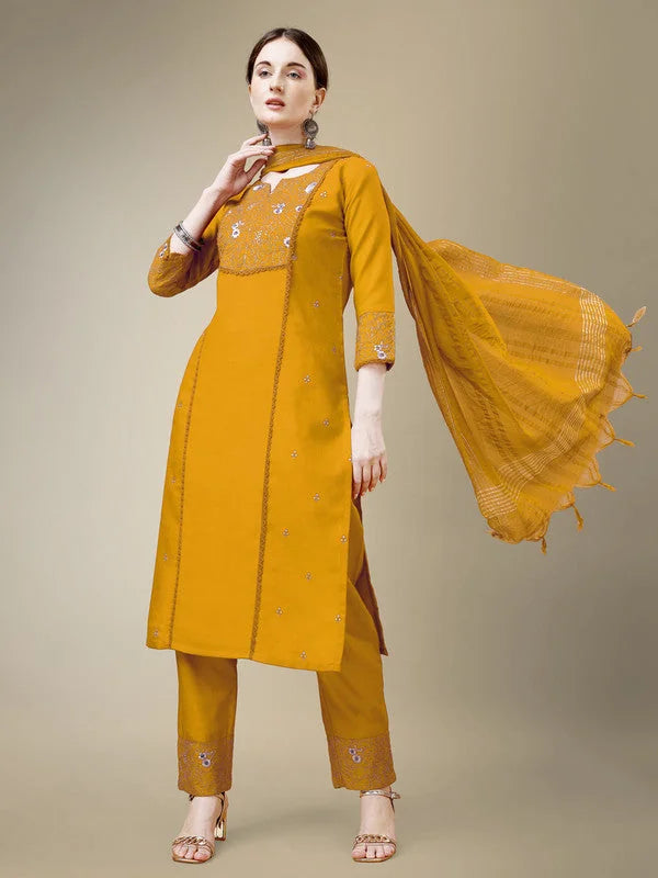 Women Kurta Pant Dupatta Set-YELLOW1115