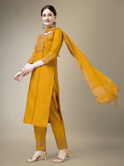 Women Kurta Pant Dupatta Set-YELLOW1115