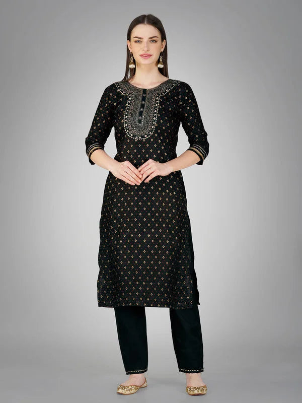 Women Kurta Pant Dupatta Set-BLACK1117