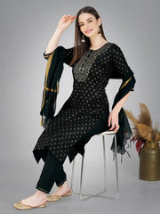 Women Kurta Pant Dupatta Set-BLACK1117