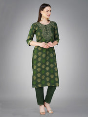 Women Kurta Pant Dupatta Set-DARKGREEN1117