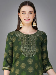 Women Kurta Pant Dupatta Set-DARKGREEN1117