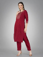Women Kurta Pant Dupatta Set-MAROON1117