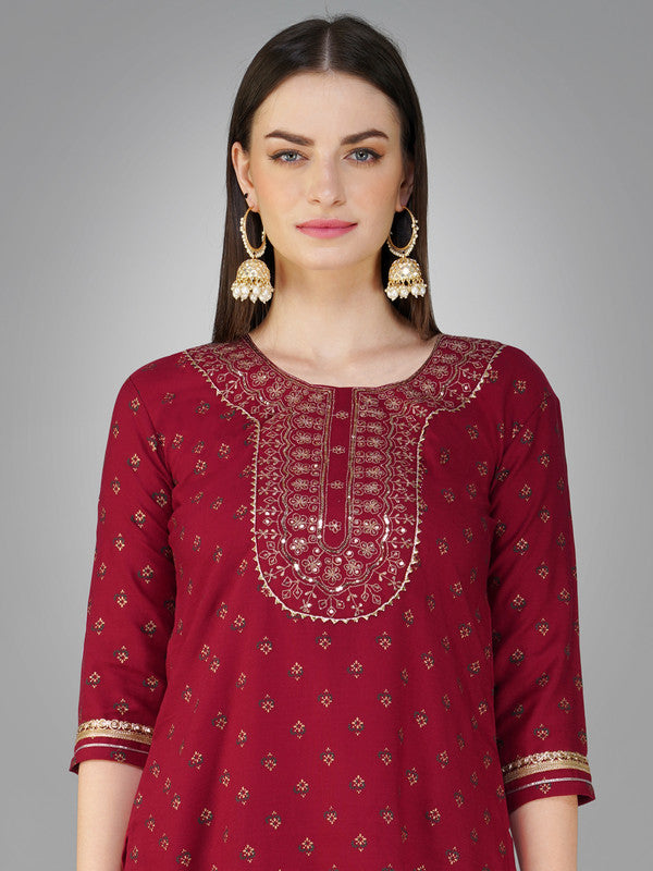 Maroon Women's Kurta Pant Dupatta Set - Cotton Kurta Sets