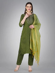 Women Kurta Pant Dupatta Set-MEHENDI1117