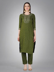 Women Kurta Pant Dupatta Set-MEHENDI1117