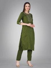 Women Kurta Pant Dupatta Set-MEHENDI1117