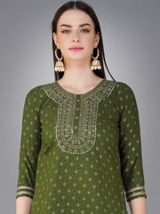 Women Kurta Pant Dupatta Set-MEHENDI1117