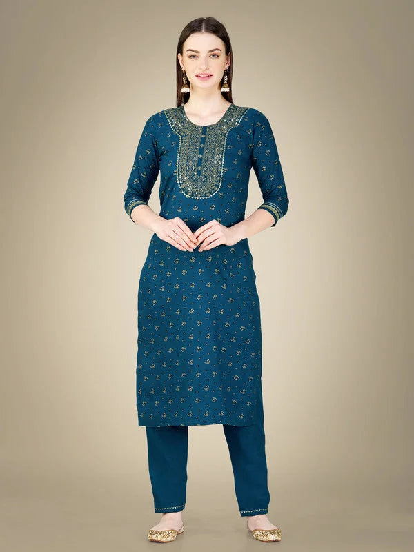 MORPICH Embroidered Cotton Kurta Set with Dupatta for Women