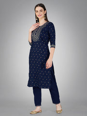 Women Kurta Pant Dupatta Set-NAVYBLUE1117