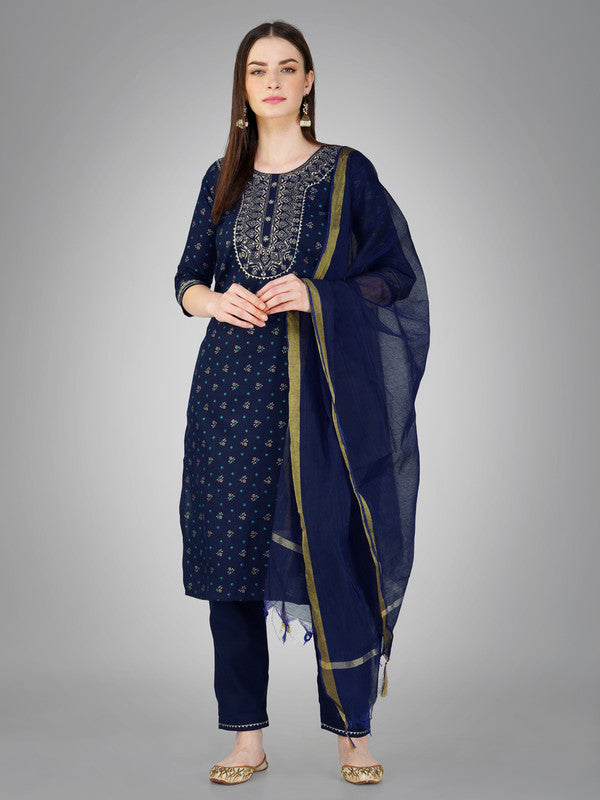 NAVYBLUE Embroidered Cotton Kurta Set with Dupatta | Women's