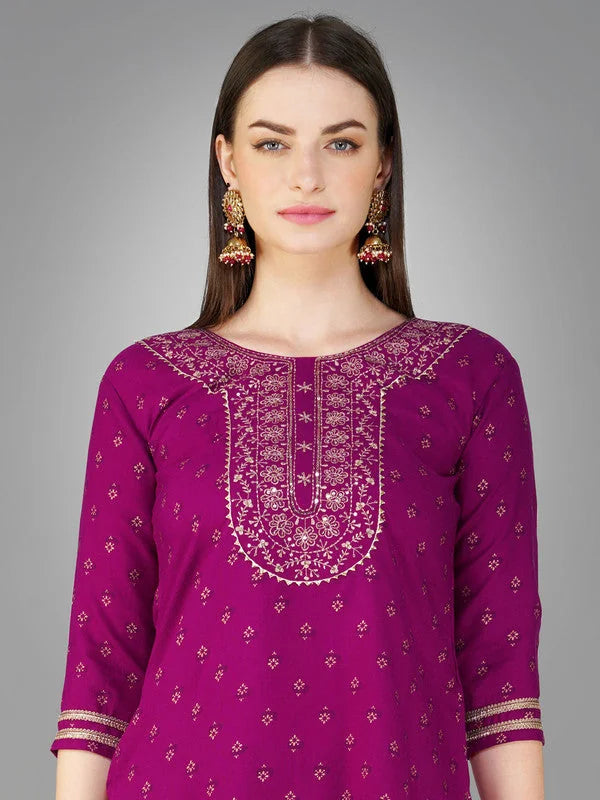 Purple Women's Kurta Sets | Embroidered Cotton Kurta Sets