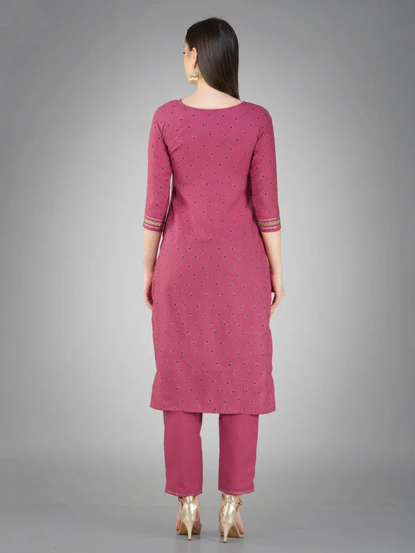 Wine Embroidered Cotton Kurta Set with Dupatta | Women's Kurta...