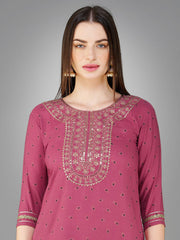 Women Kurta Pant Dupatta Set-WINE1117