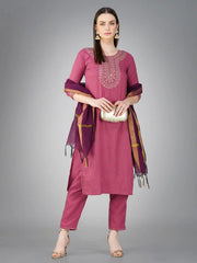 Women Kurta Pant Dupatta Set-WINE1117