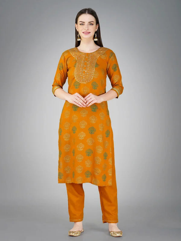 Women Kurta Pant Dupatta Set-YELLOW1117