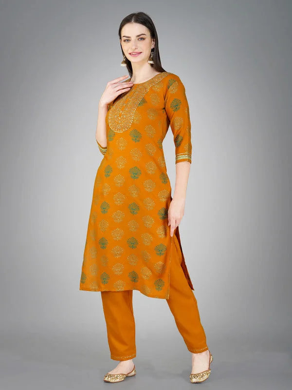 Shop YELLOW Embroidered Cotton Kurta Set with Dupatta 