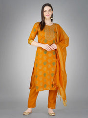Women Kurta Pant Dupatta Set-YELLOW1117