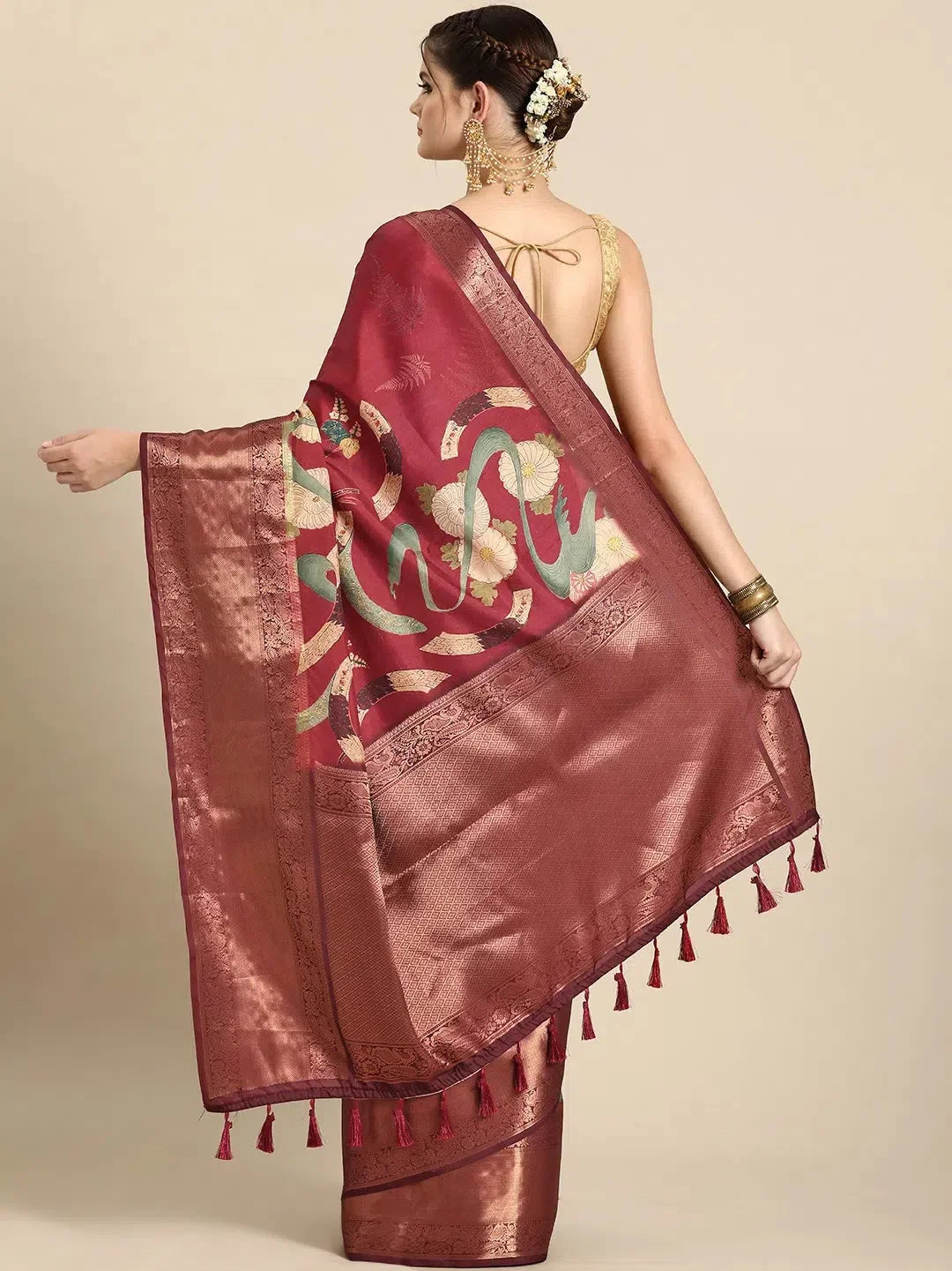 Floral Polyester Indian Sari - Art Inspired Saree