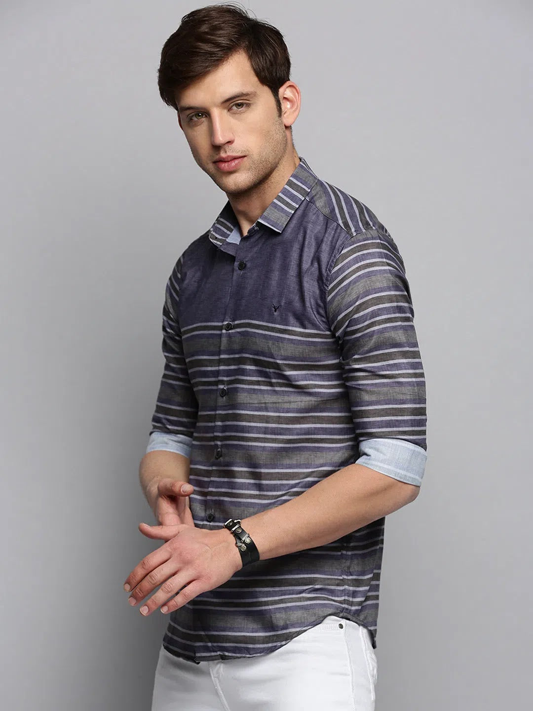 Wholesale Men Grey Striped Casual Shirt