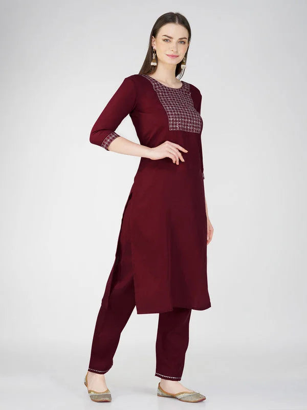 Maroon Cotton Kurta Set with Dupatta | Indian Women's Kurta Sets