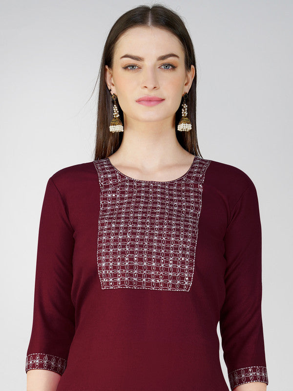 Maroon Cotton Kurta Set with Dupatta | Indian Women's Kurta Sets