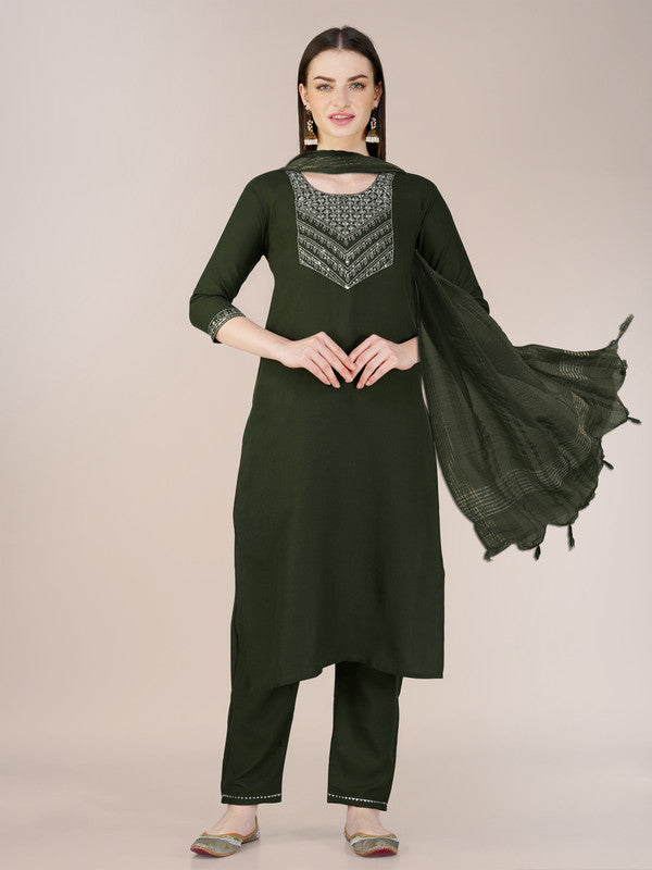 Women Kurta Pant Dupatta Set-1120MEHENDI