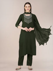 Women Kurta Pant Dupatta Set-1120MEHENDI