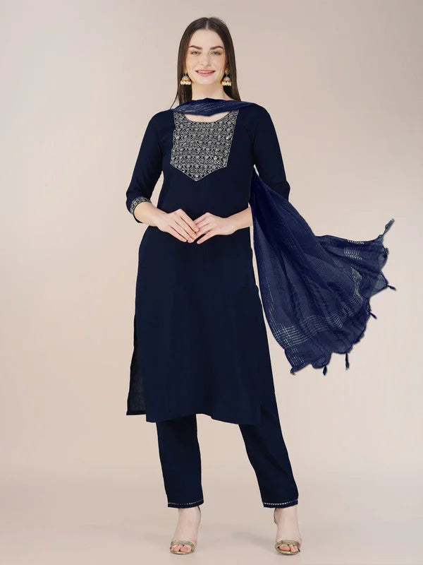 Navy Blue Kurta Set with Dupatta | Women's Indian Kurta Sets