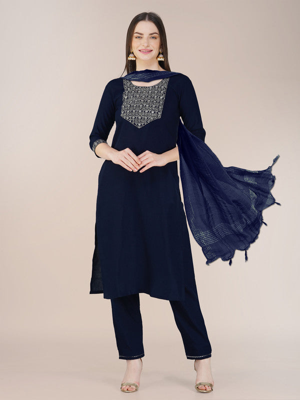 Women Kurta Pant Dupatta Set-1120NAVYBLUE