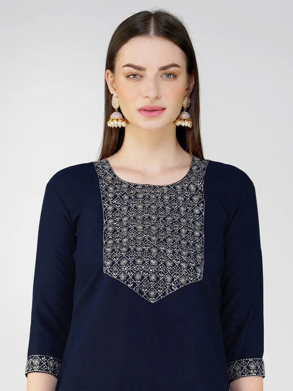 Navy Blue Kurta Set with Dupatta | Women's Indian Kurta Sets