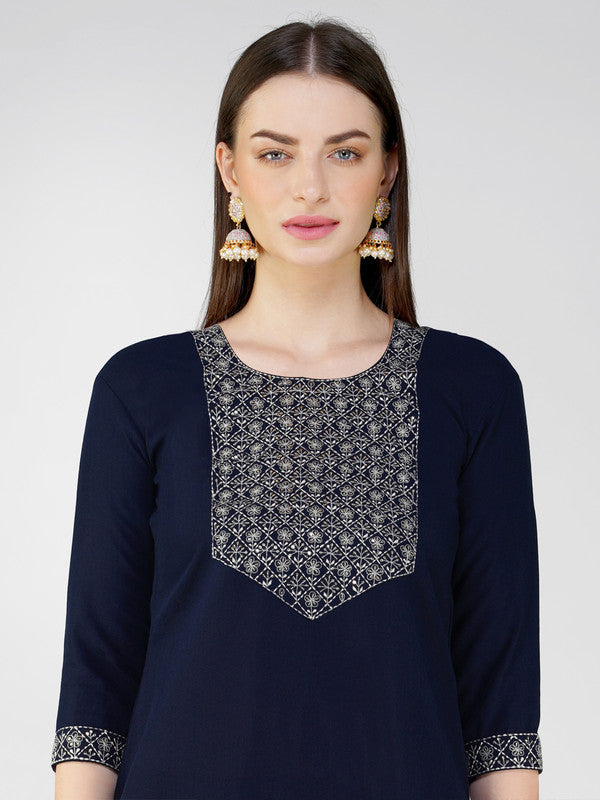 Navy Blue Kurta Set with Dupatta | Women's Indian Kurta Sets