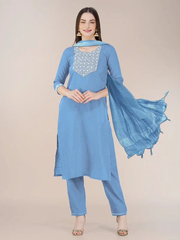 Sky Blue Kurta Set with Dupatta | Designer Indian Kurta Sets