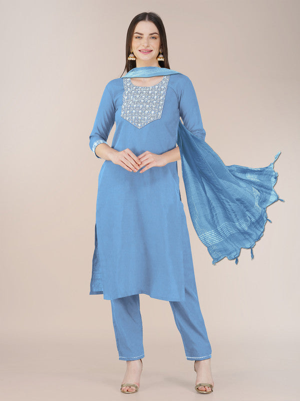 Women Kurta Pant Dupatta Set-1120SKYBLUE