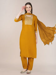 Women Kurta Pant Dupatta Set-1120YELLOW