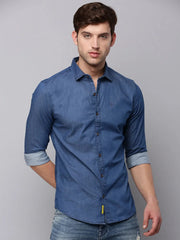 Men Navy Solid Casual Shirt-SUPERDENIM-3378-1-Navyblue
