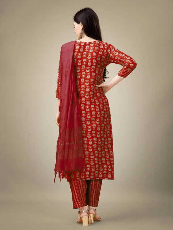 Maroon Embroidered Rayon Women's Kurta Set with Dupatta