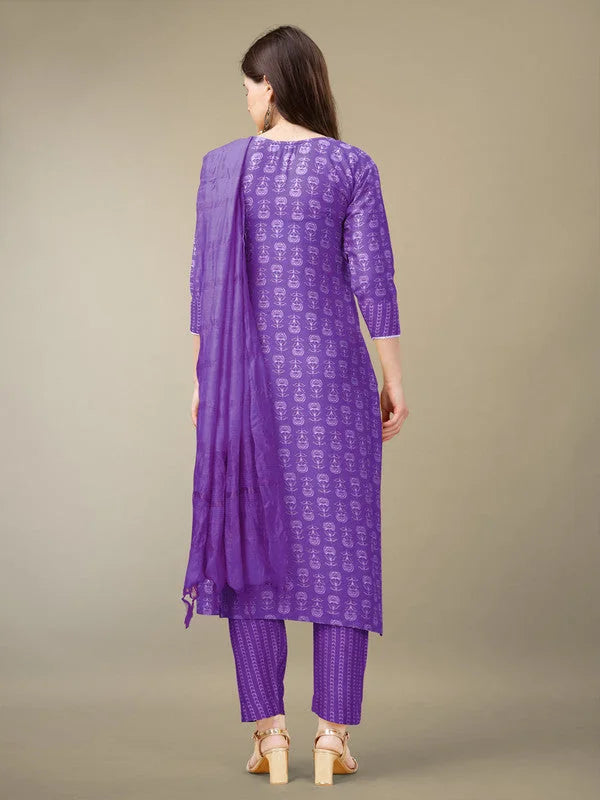 Purple Embroidered Women's Kurta Set with Dupatta - Rayon