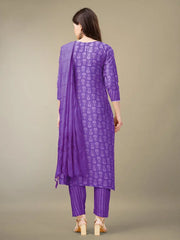 Women Kurta Pant Dupatta Set-1131PURPLE