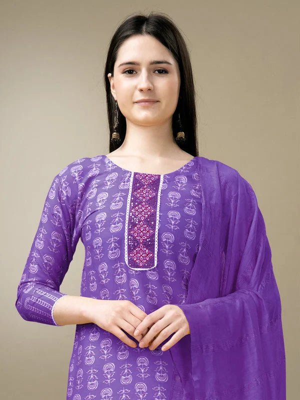 Purple Embroidered Women's Kurta Set with Dupatta - Rayon