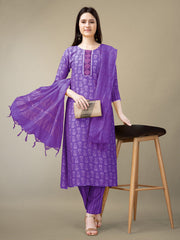 Women Kurta Pant Dupatta Set-1131PURPLE