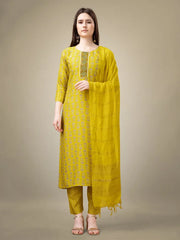 Women Kurta Pant Dupatta Set-1131YELLOW