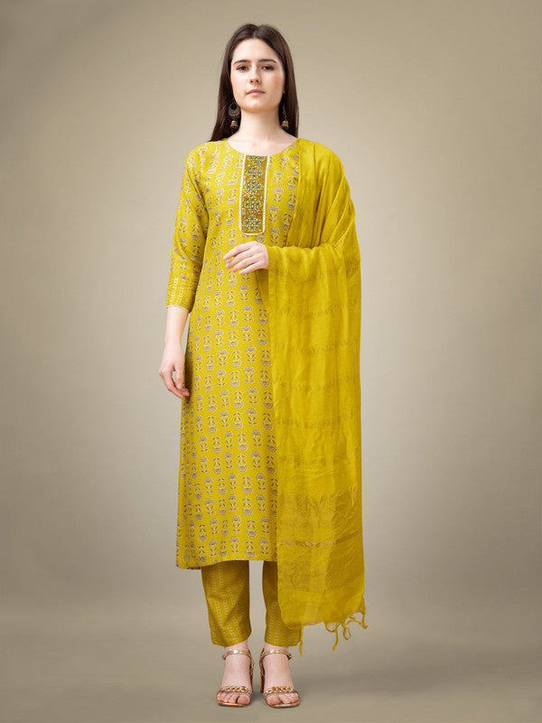 Women Kurta Pant Dupatta Set-1131YELLOW