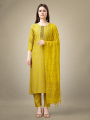 Women Kurta Pant Dupatta Set-1131YELLOW