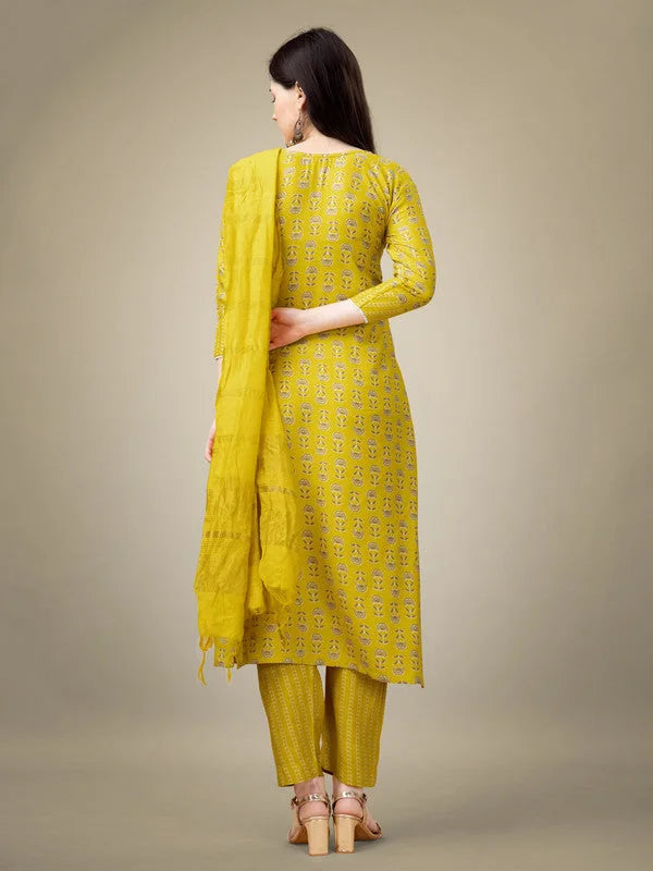 Yellow Embroidered Women's Kurta Set with Dupatta