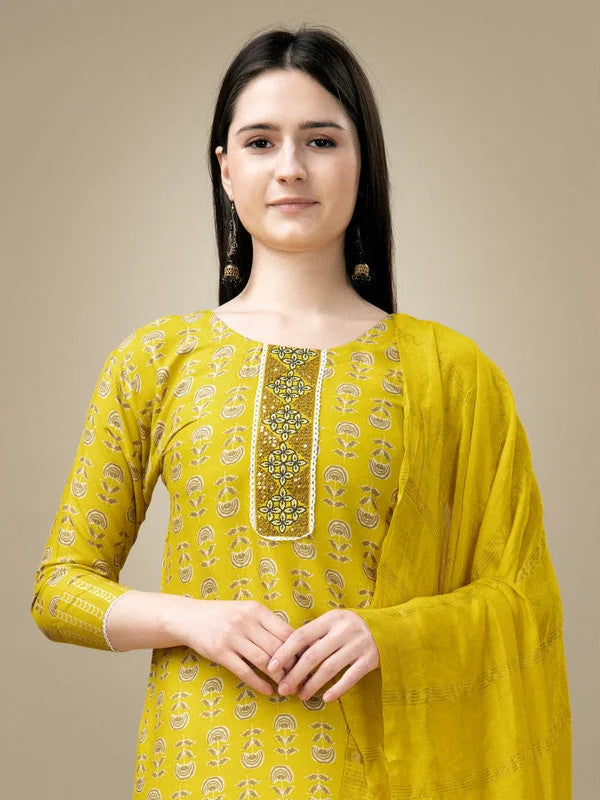 Yellow Embroidered Women's Kurta Set with Dupatta