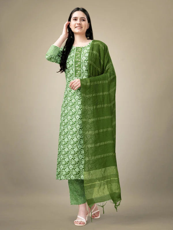 Women Kurta Pant Dupatta Set-1132GREEN