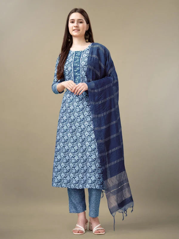 Light Blue Embroidered Women's Kurta Set with Dupatta