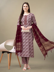 Women Kurta Pant Dupatta Set-1132MAROON